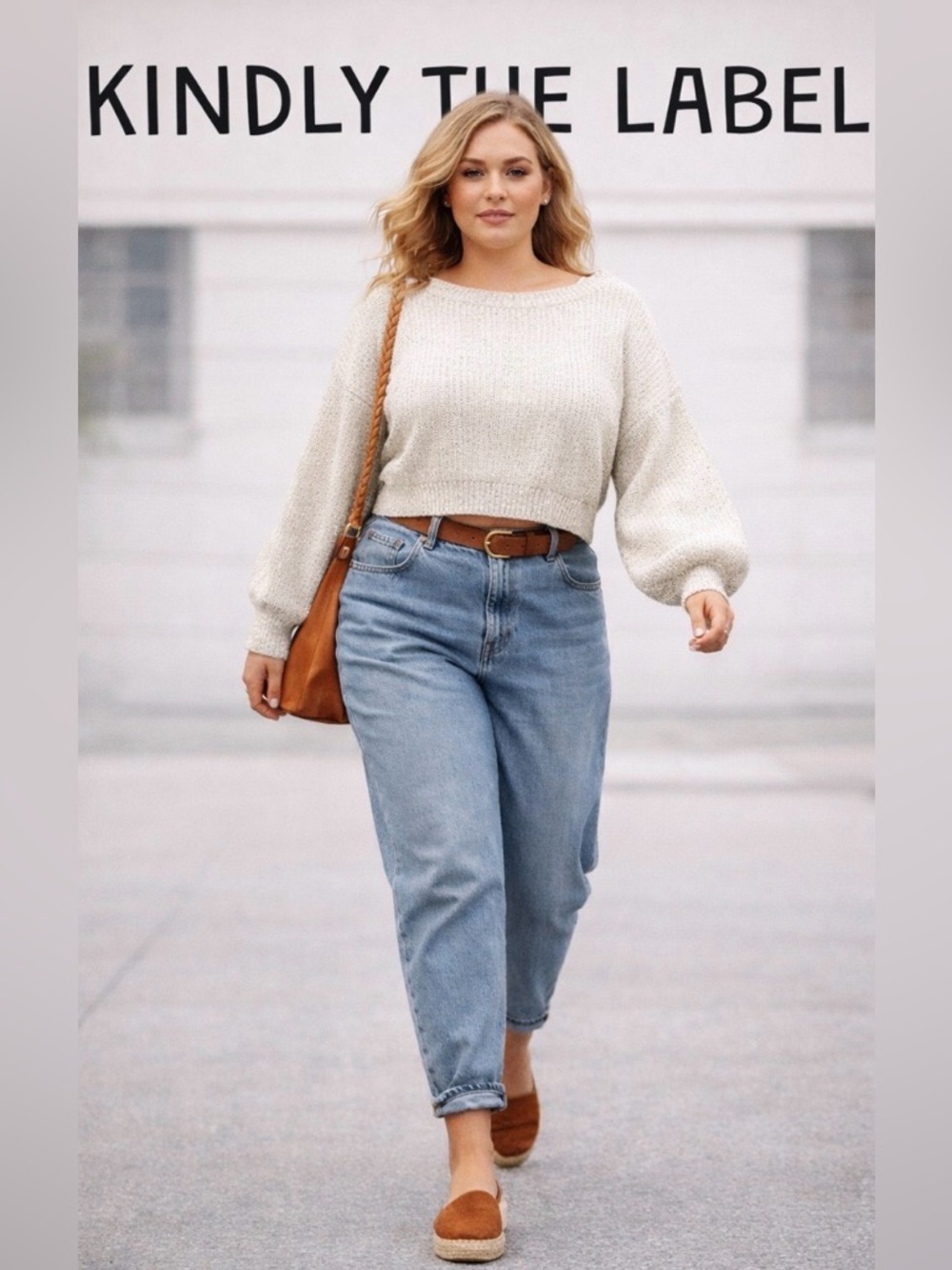 XL Slouchy Fit Cropped Cotton Sweater with Balloon Sleeves, Kindly the Brand.